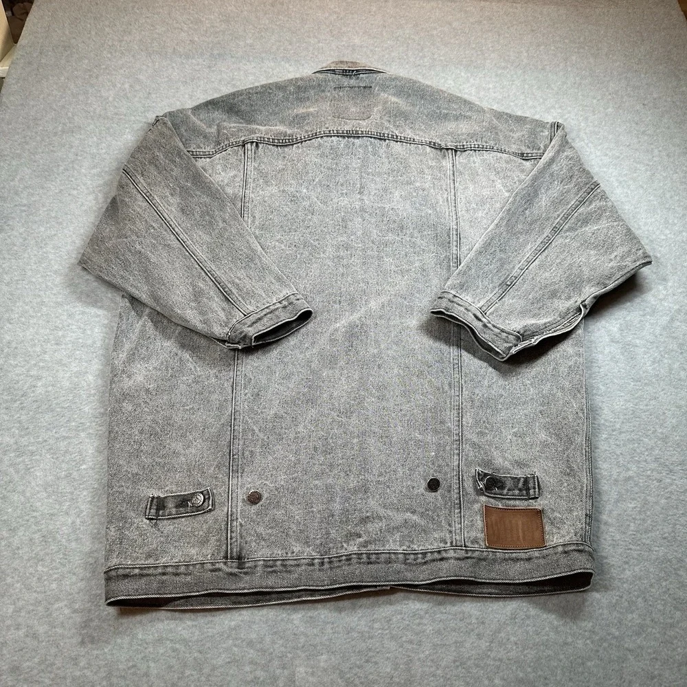 Whipp Oversized Denim Jacket Men's/Unisex L Gray‎ Wash 1/2 Sleeves Hip Hop Long